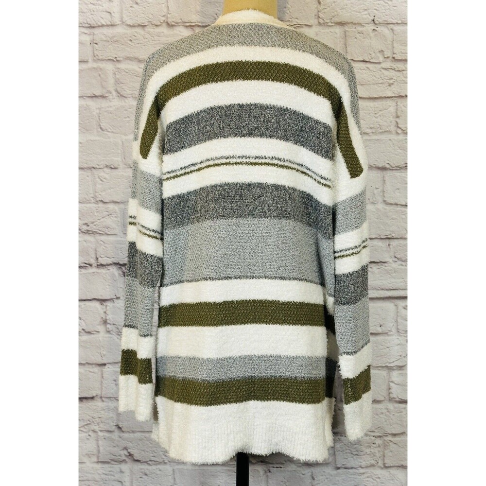 NWT Pink Clover Open Front Long Cardigan Sweater Stripes Pockets SOFT Oversize M - Picture 2 of 7